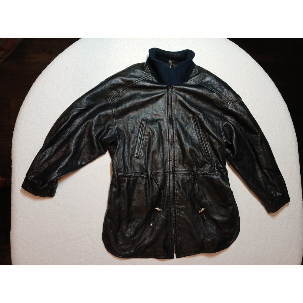 Vintage Bill Blass Leather Concepts Jacket Women's Medium Black Cinch Waist